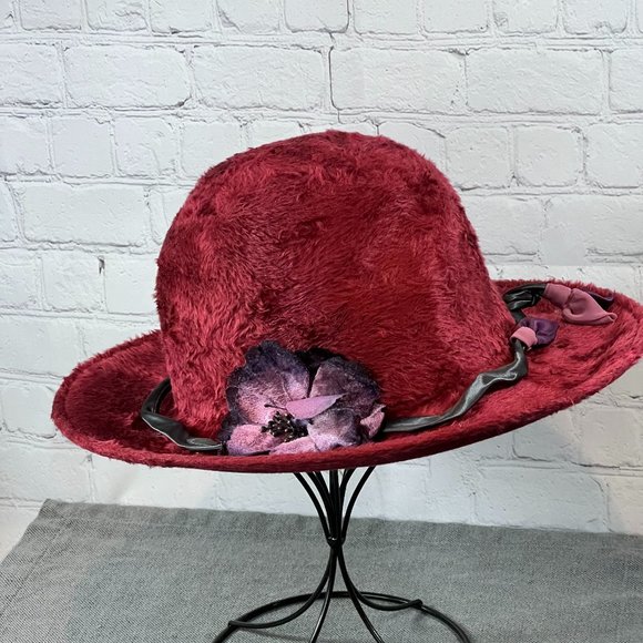 Vintage Burgandy Floral Da-Me Women\'s Rabbit Hair Felt Hat Made in Italy Boho main image 5